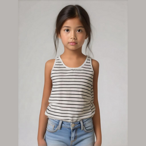 Old Navy Girl's White Black Stripe Fitted Racerback Tank Top Size Large 10-12